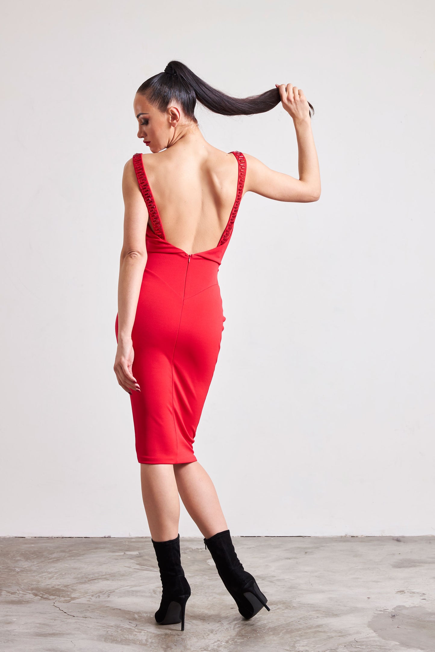 Open Back Crystal Edge Cocktail Dress