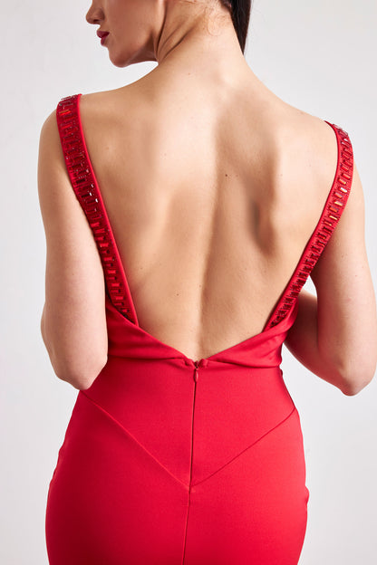 Open Back Crystal Edge Cocktail Dress