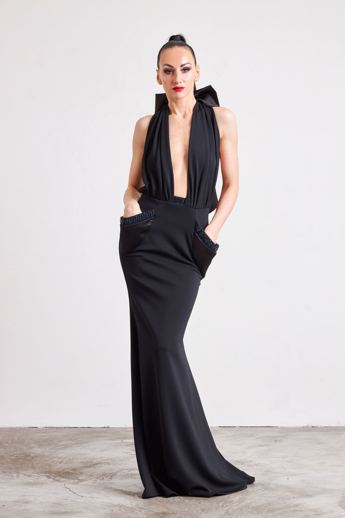 Big Bow Crystal Edge Evening Dress