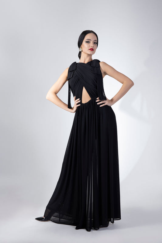 Shoulder with Bows Sleeveless Evening Dress