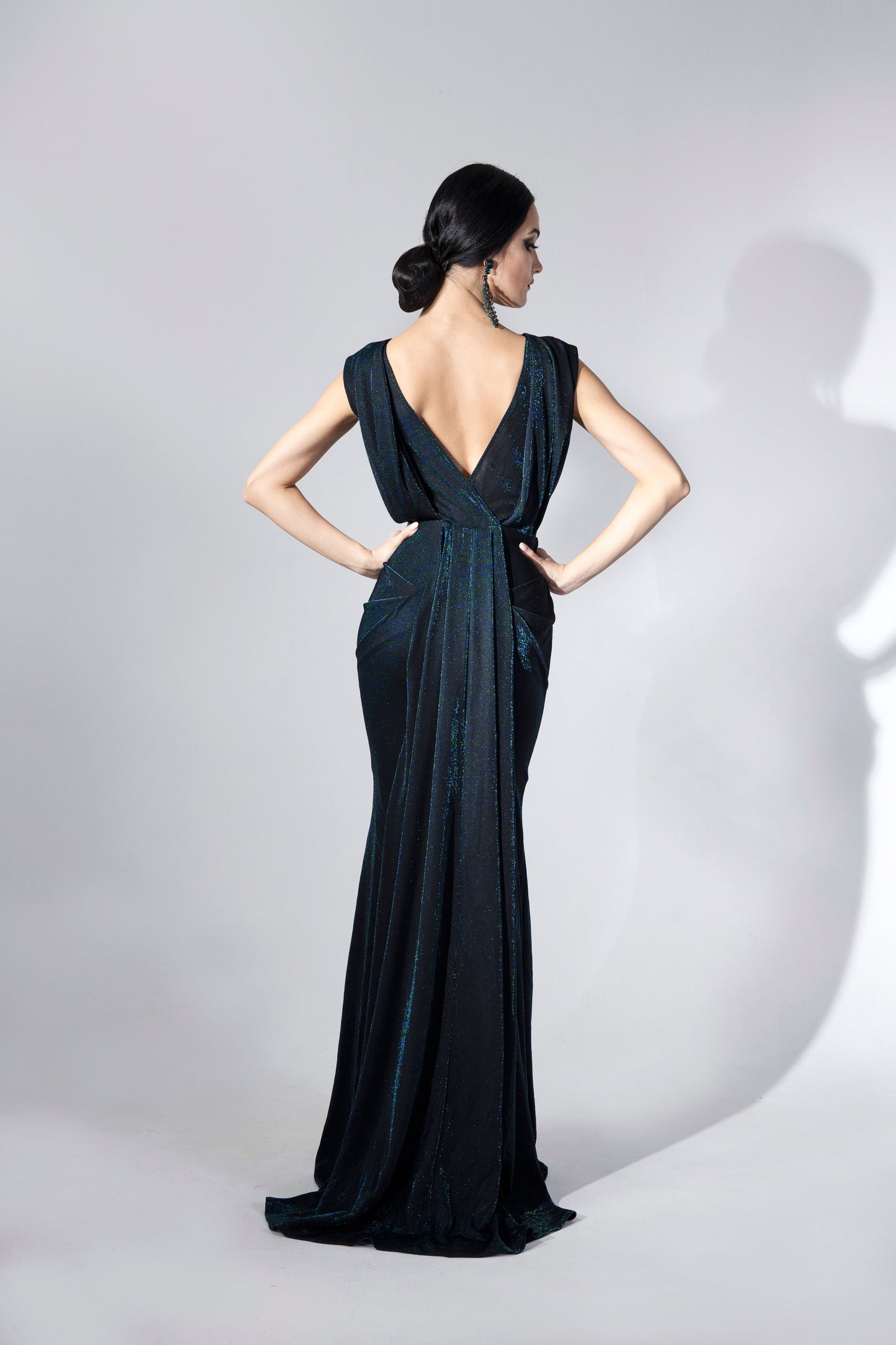 V-Neck Cap Sleeves Evening Dress