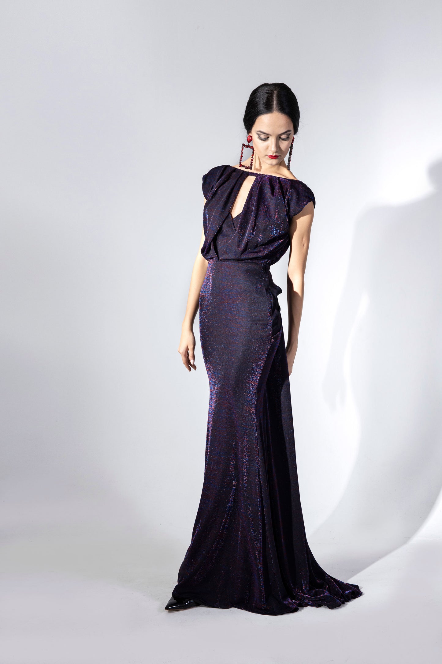 V-Neck Cap Sleeves Evening Dress