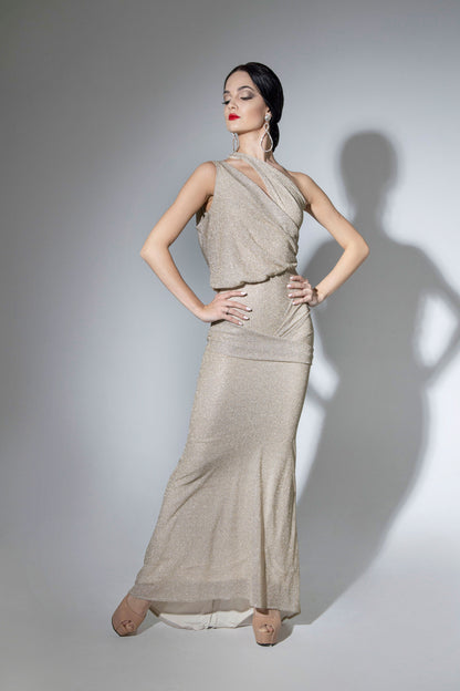 Asymmetric Deep-V Shinning Chiffon Evening Dress