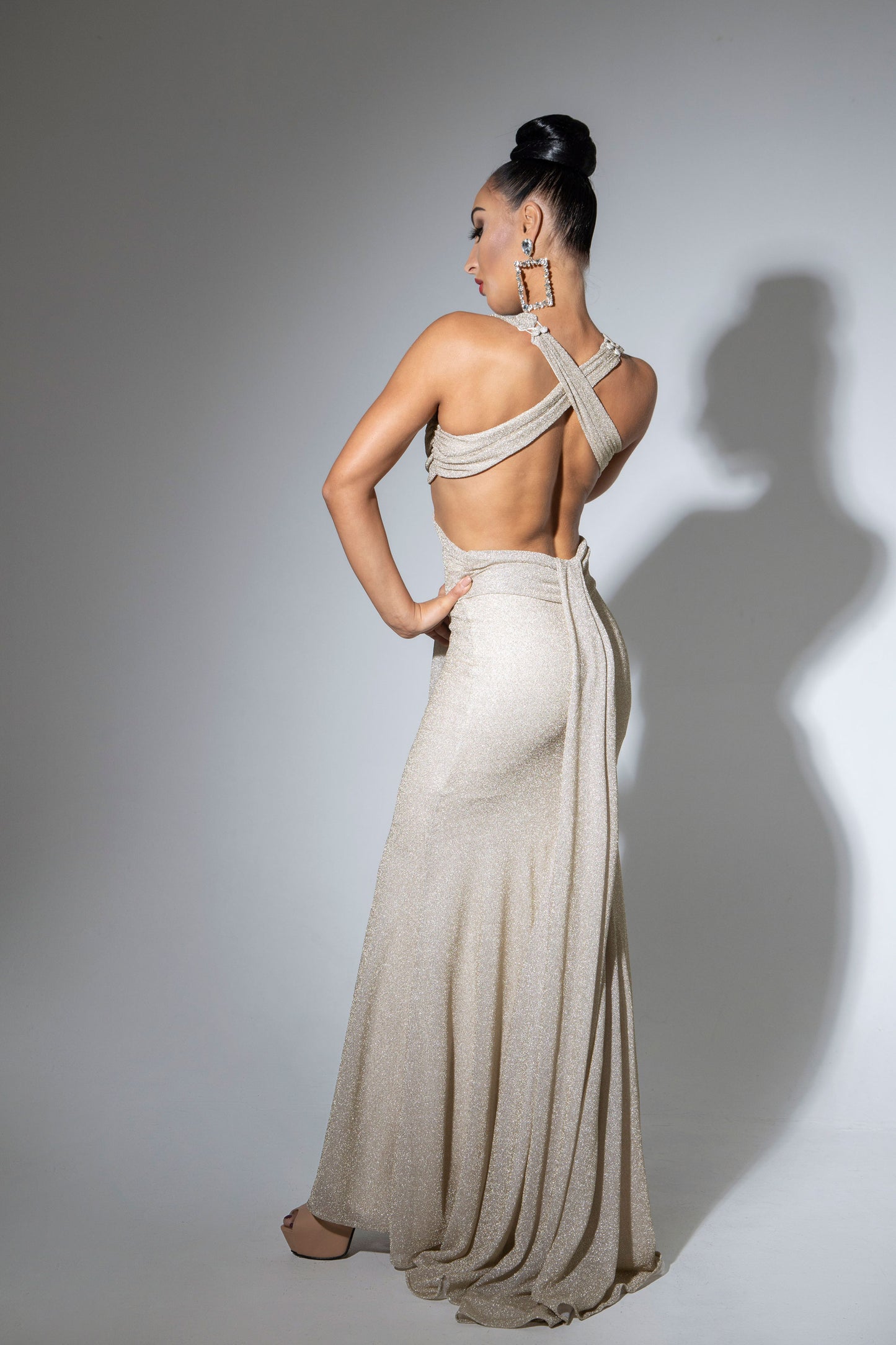 Deep-V Evening Dress with Cut-Out Detail