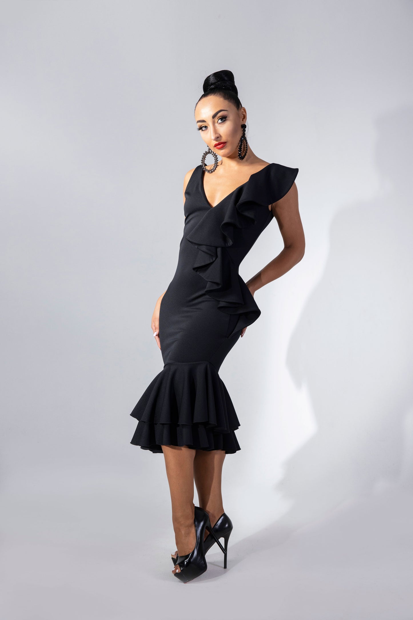 Deep-V Ruffles Cocktail Dress