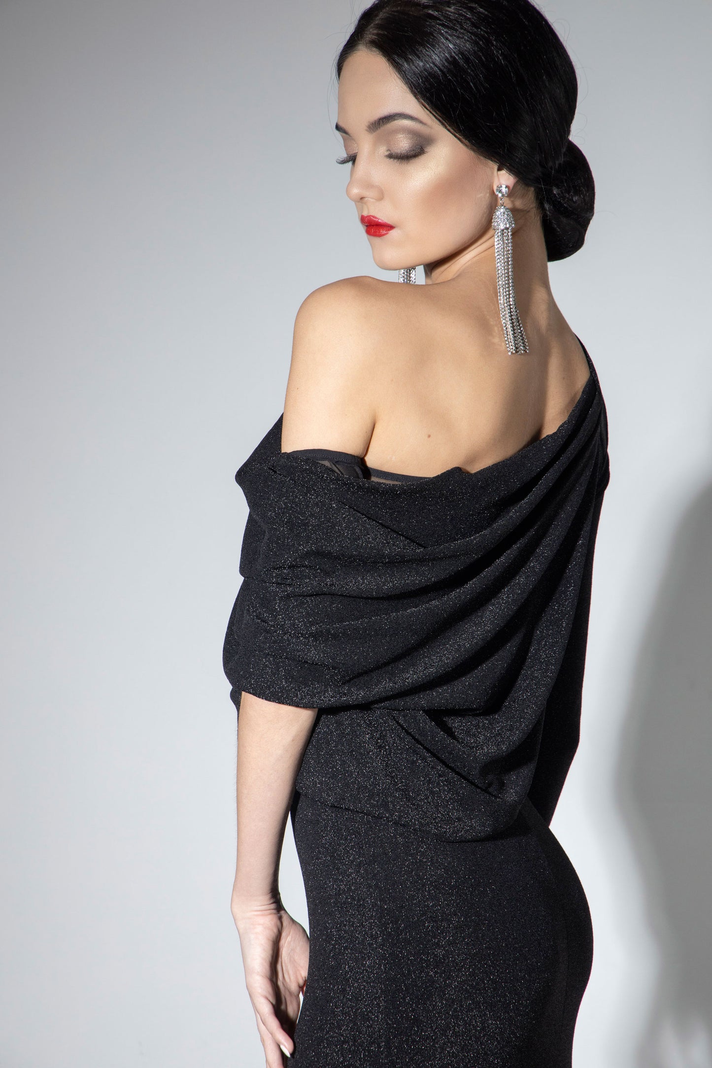 Asymmetric Off-Should Long Sleeves Evening Dress