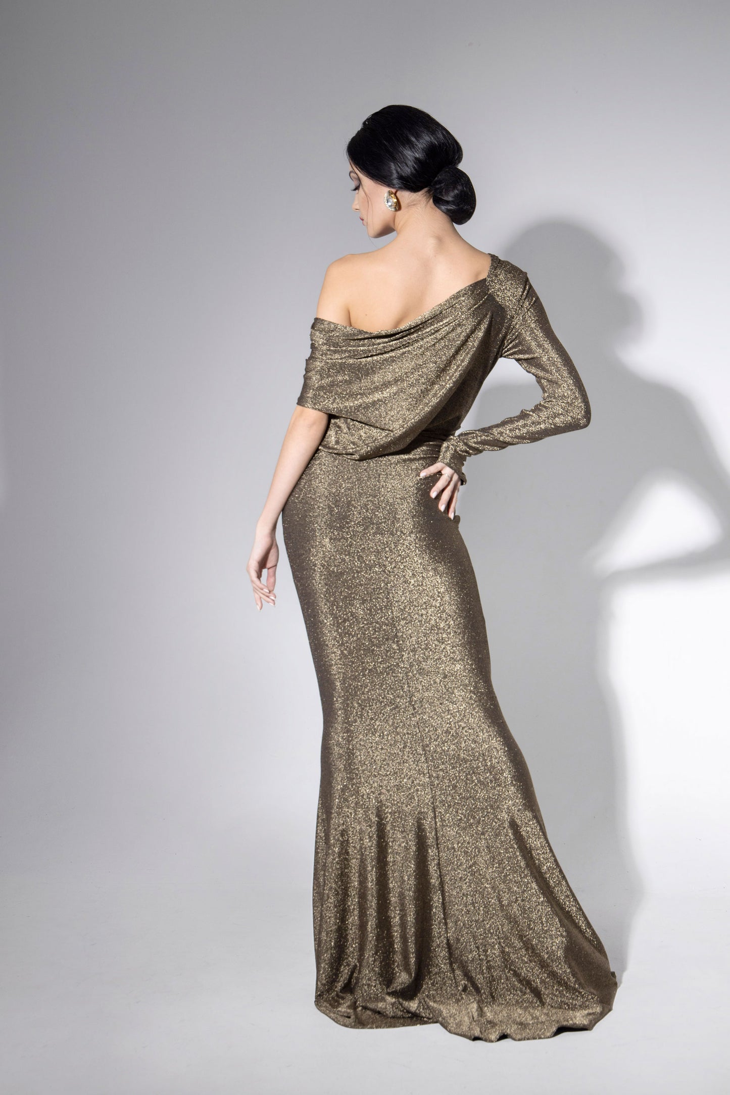 Asymmetric Off-Should Long Sleeves Evening Dress