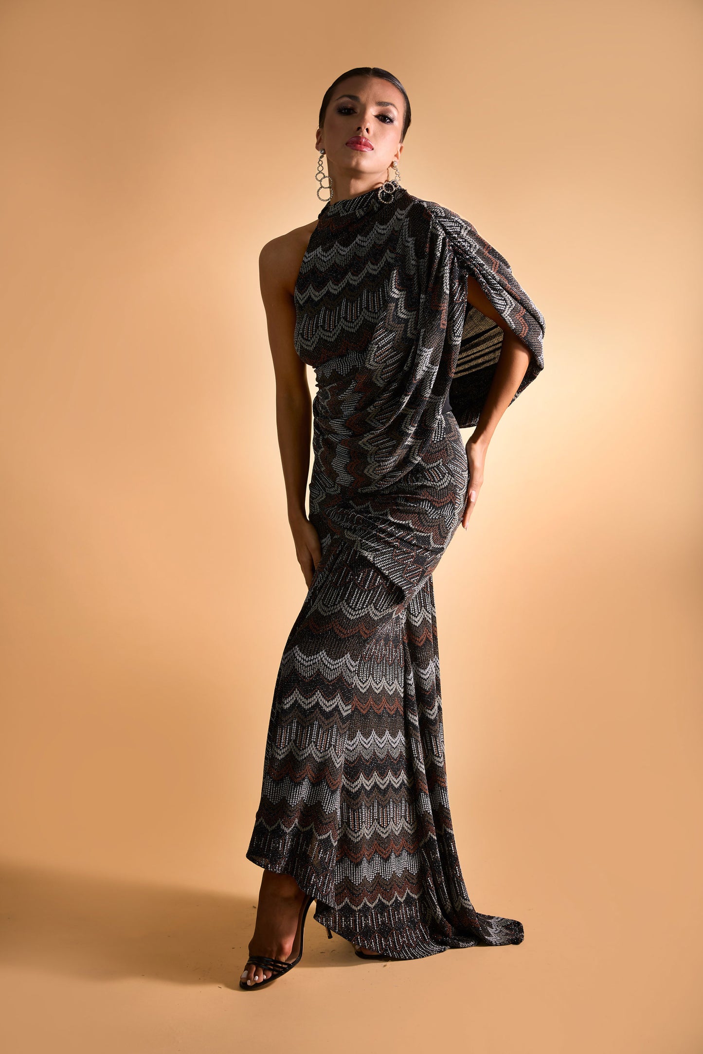 Asymmetric Turtle Neck Evening Dress