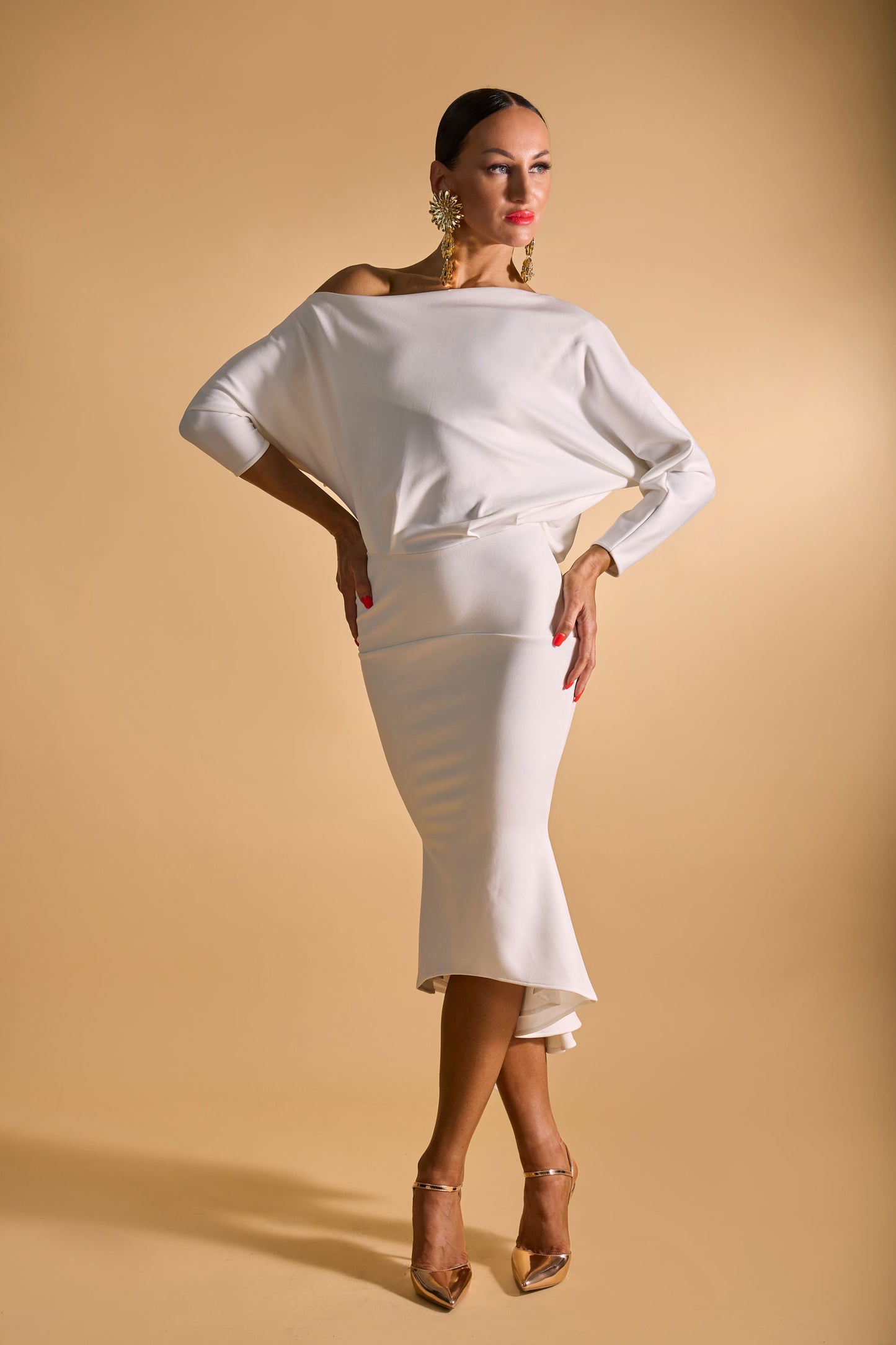 Middle Sleeves Asymmetric Back Cocktail Dress