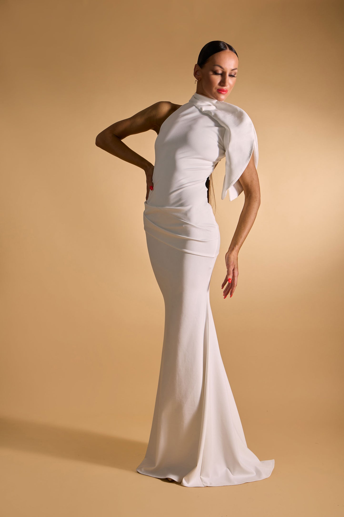 Asymmetric Shoulder Evening Dress