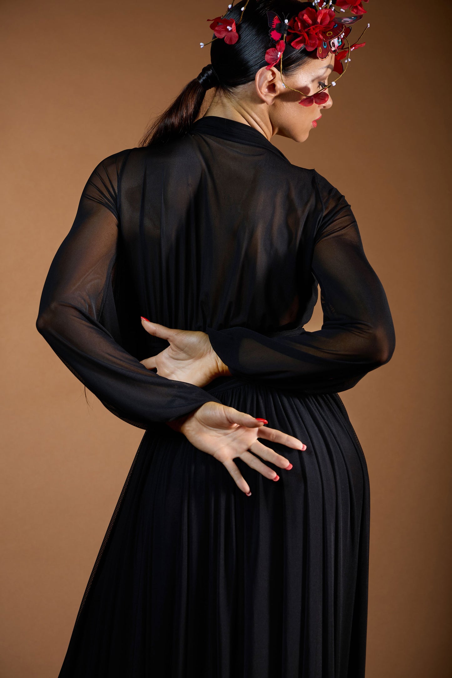 Deep-V Long Sleeves Evening Dress