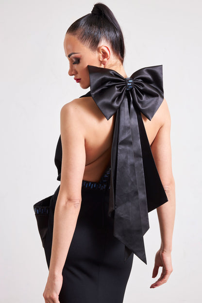 Big Bow Crystal Edge Evening Dress