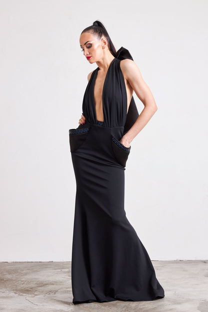 Big Bow Crystal Edge Evening Dress