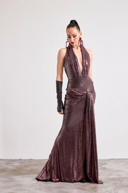 Deep-V Luxury Sequin Evening Dress