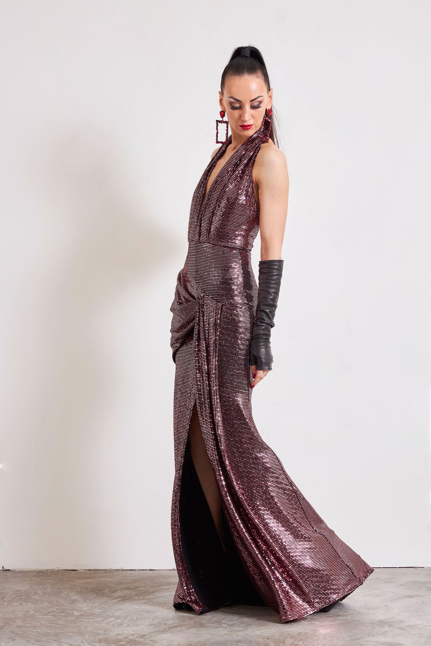 Deep-V Luxury Sequin Evening Dress