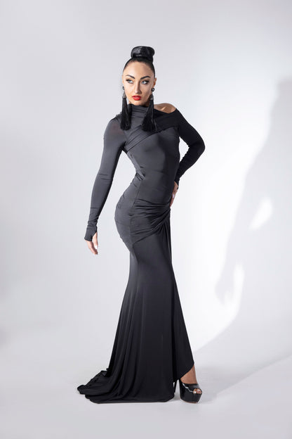 Cross Neckline Long Sleeves Evening Dress