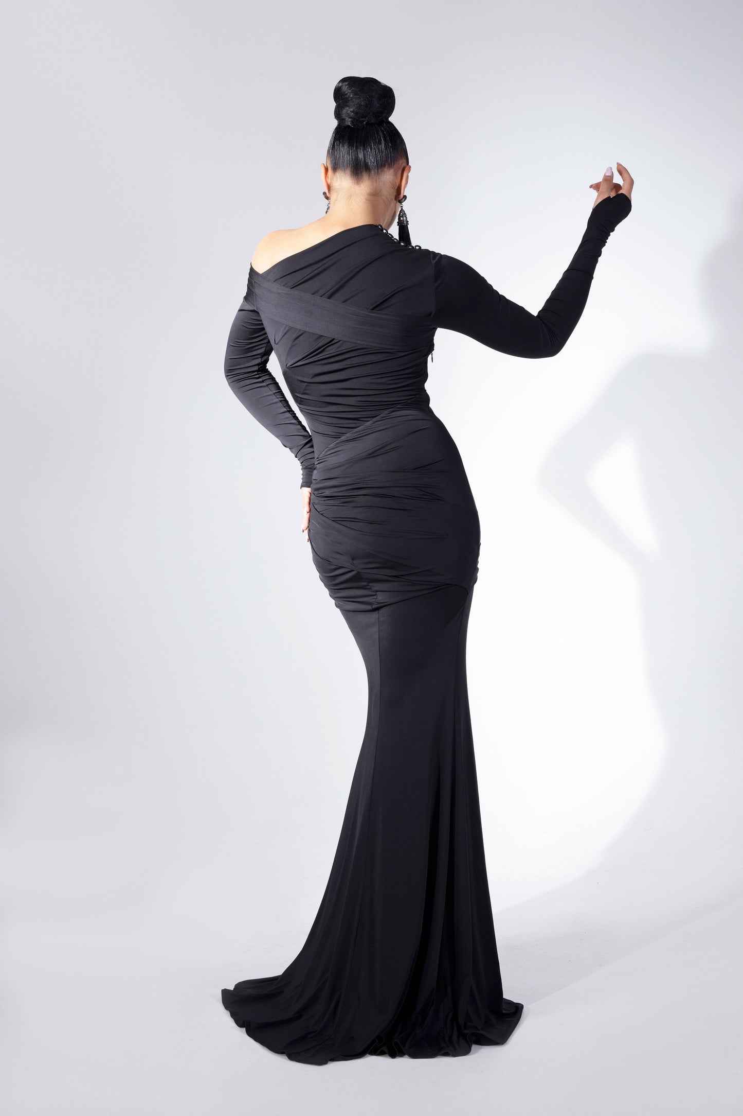 Cross Neckline Long Sleeves Evening Dress