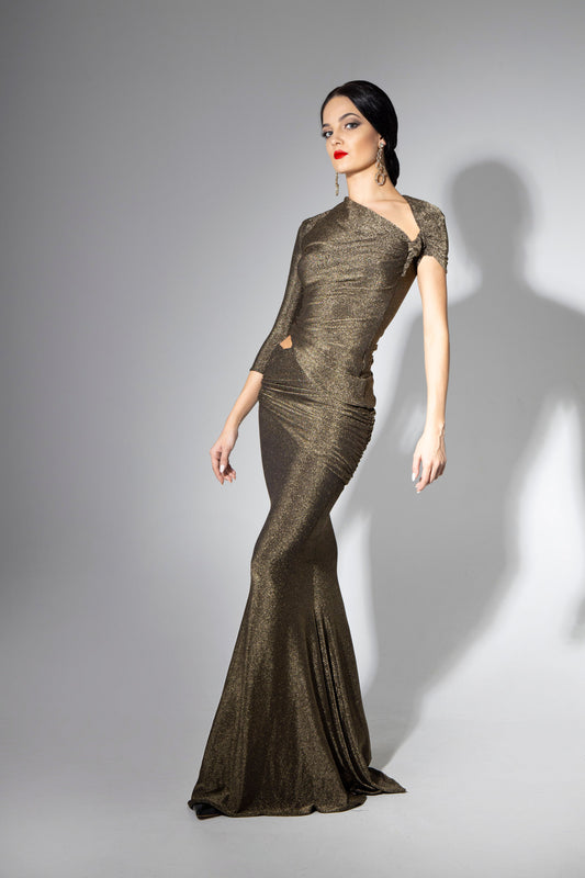 Asymmetric Short Sleeves Evening Dress