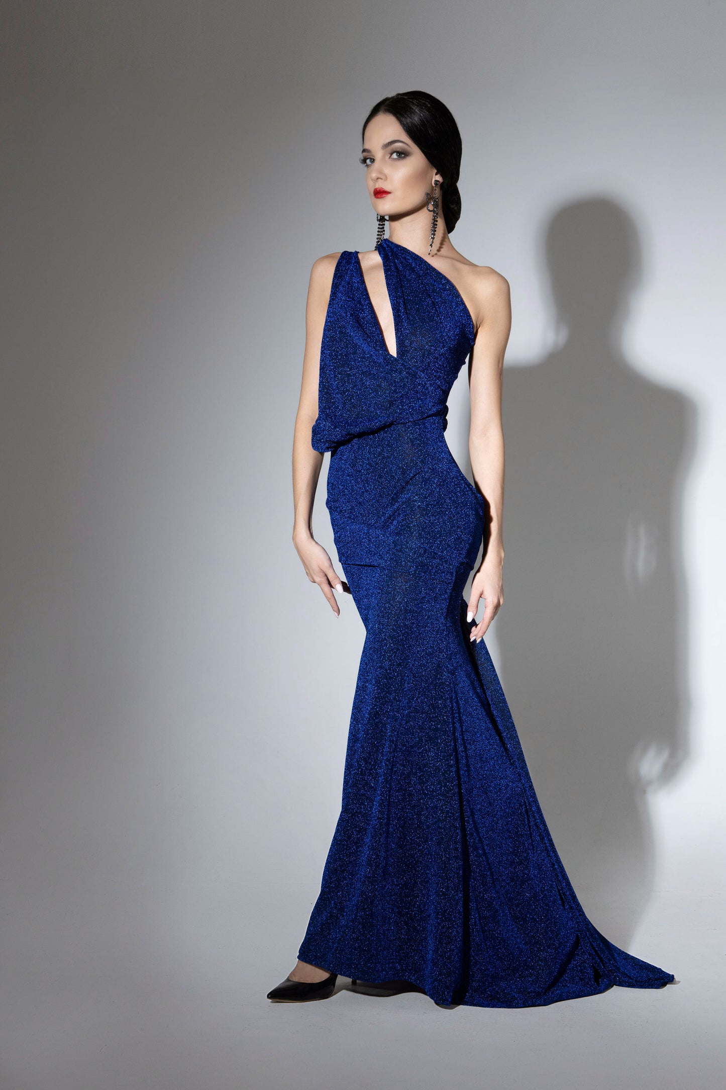 Asymmetric Deep-V Shinning Chiffon Evening Dress