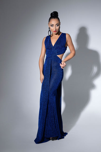 Deep-V Evening Dress with Cut-Out Detail