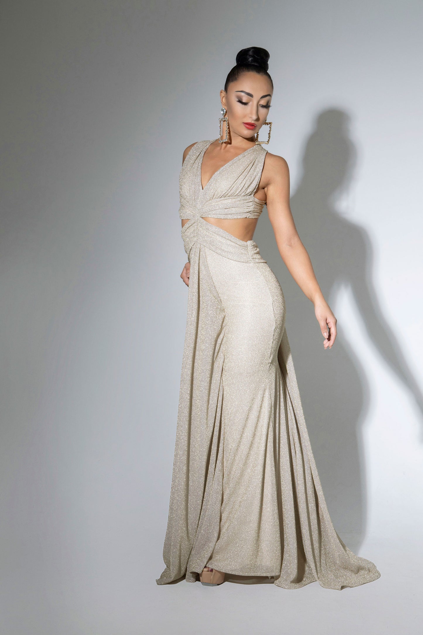 Deep-V Evening Dress with Cut-Out Detail