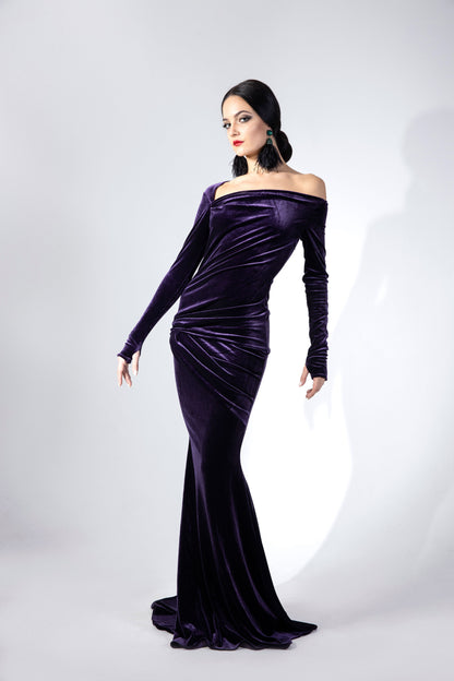 Asymmetric Long Sleeves Evening Dress