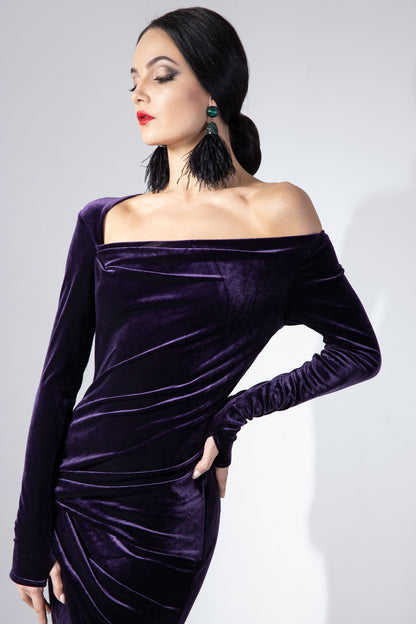 Asymmetric Long Sleeves Evening Dress