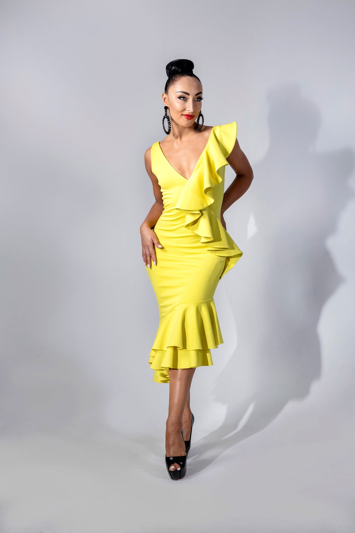 Deep-V Ruffles Cocktail Dress