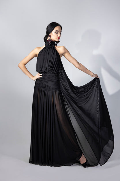 Halter Neckline Slit Evening Dress