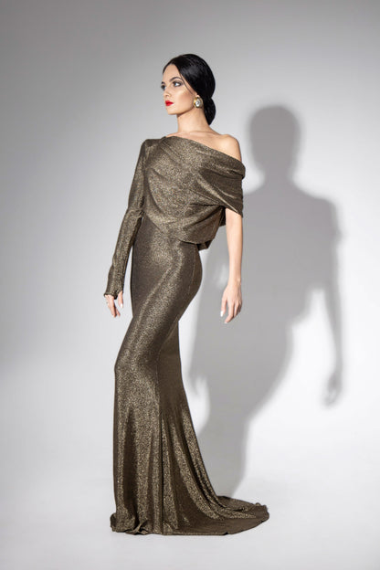 Asymmetric Off-Should Long Sleeves Evening Dress