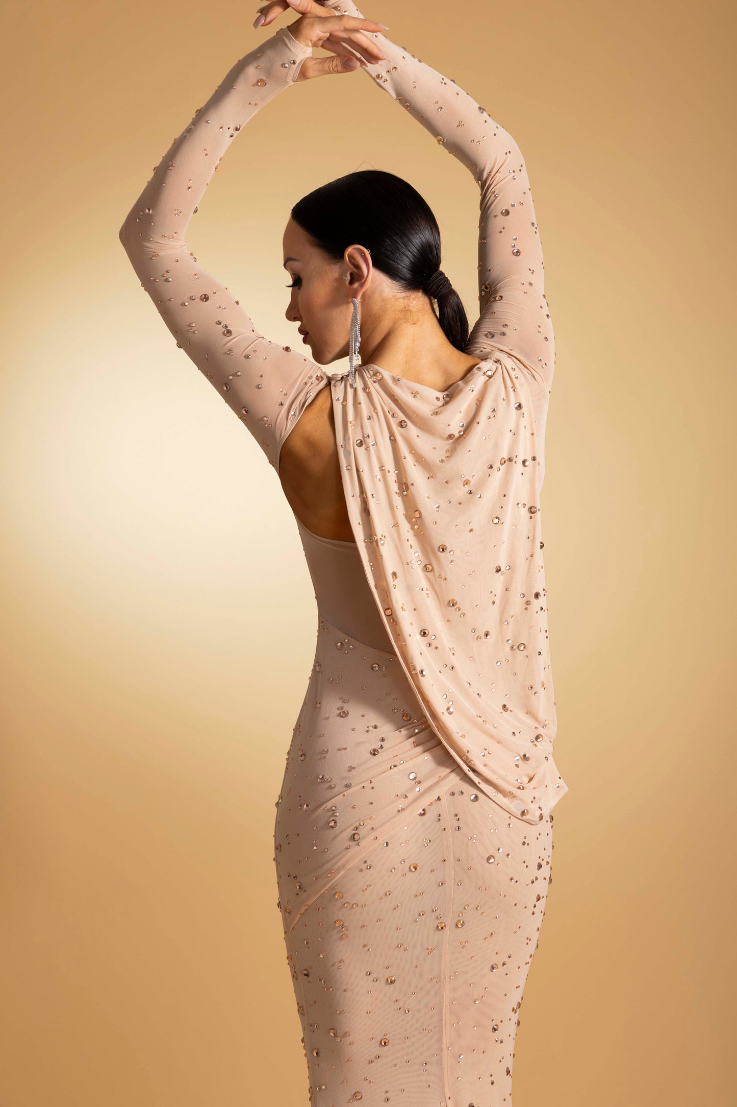 Long Sleeves Rainy Stone Evening Dress