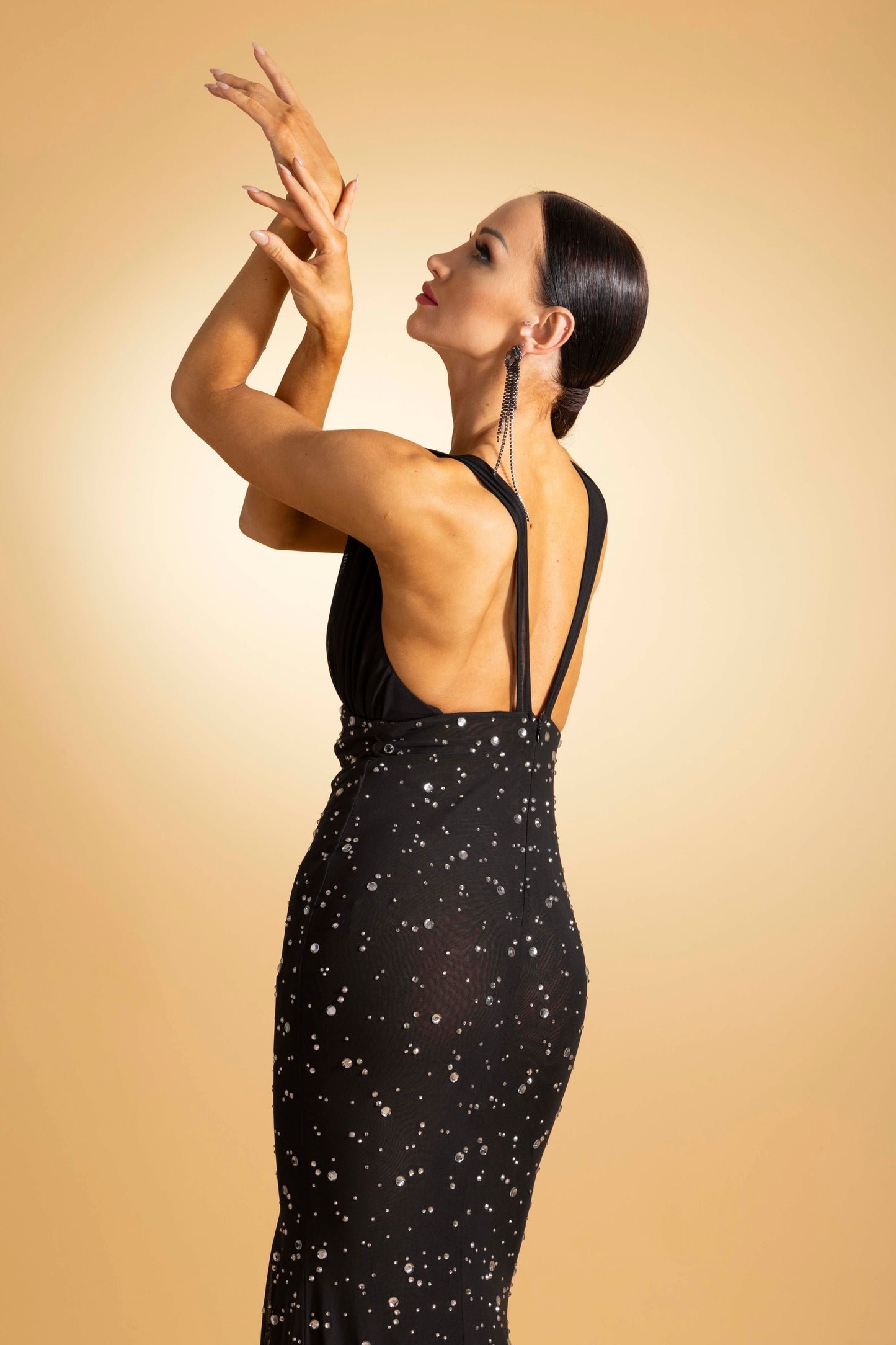 Sleeveless V-Neck Rainy Stone Evening Dress