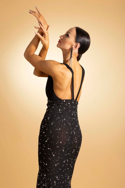 Sleeveless V-Neck Rainy Stone Evening Dress