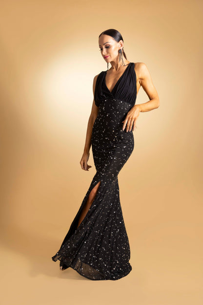 Sleeveless V-Neck Rainy Stone Evening Dress