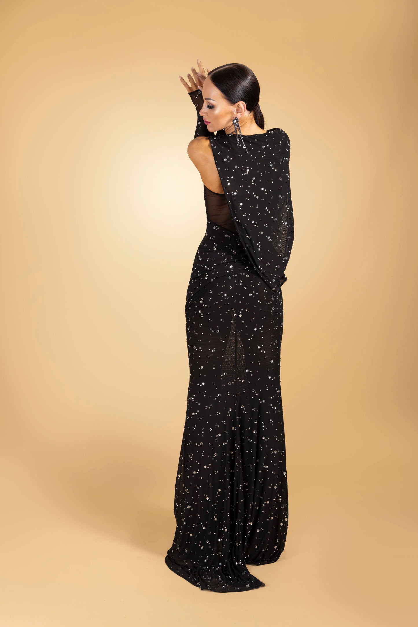 Long Sleeves Rainy Stone Evening Dress