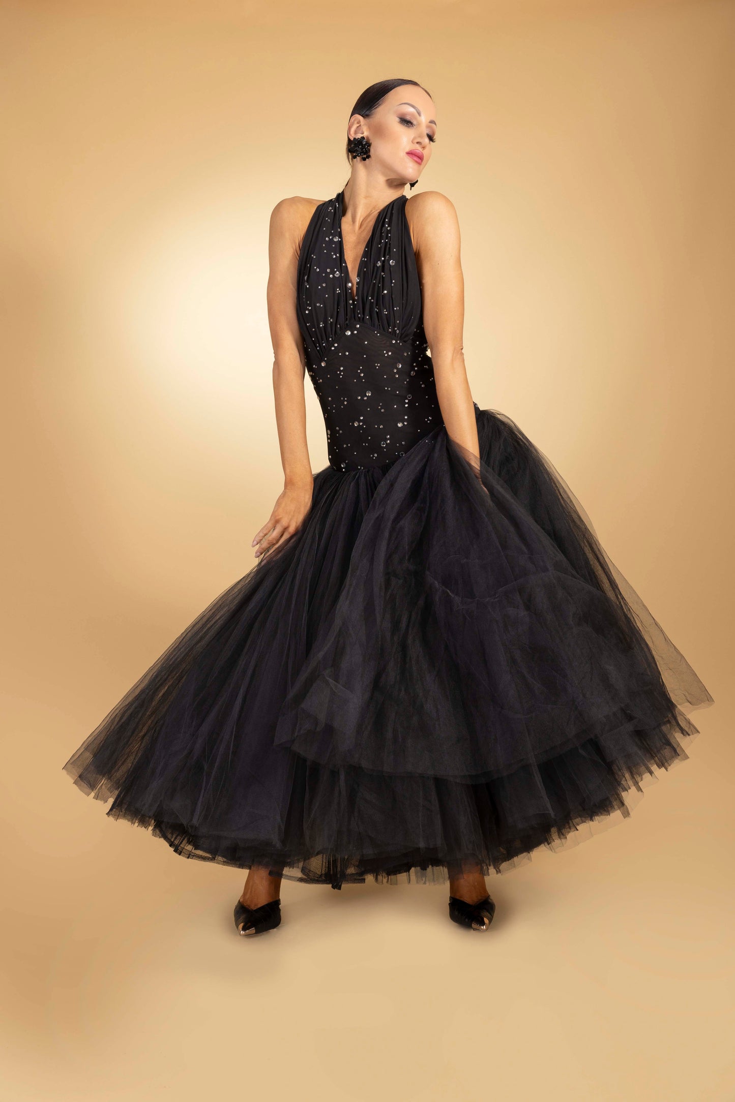 V-Neck Rainy Stone Couture Dress