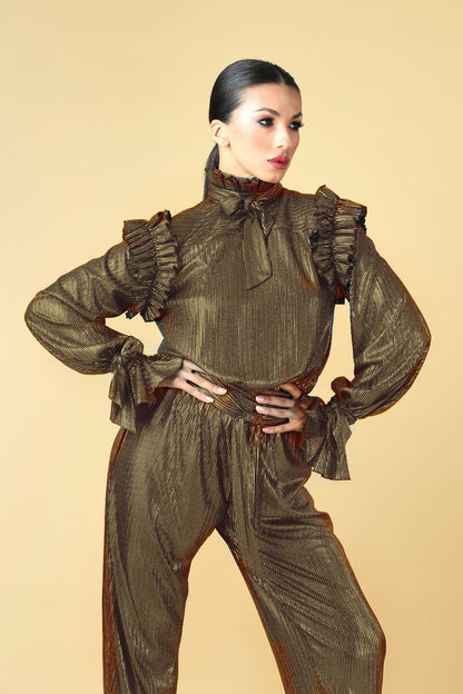 Turtle Neck Long Sleeves Ruffles Top