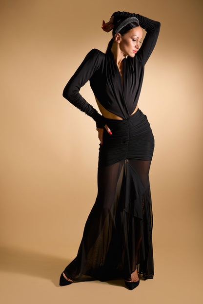 Deep-V Long Sleeves See-Through Evening Dress