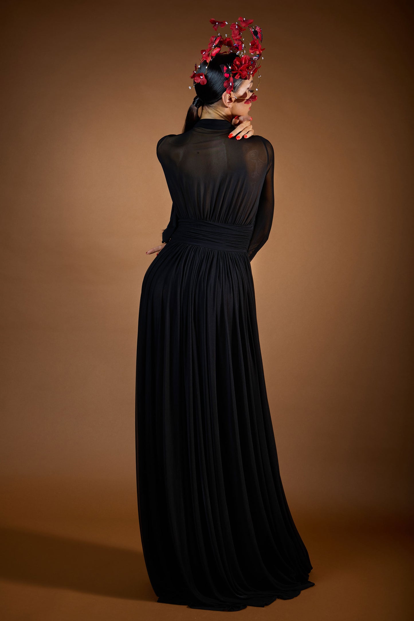 Deep-V Long Sleeves Evening Dress