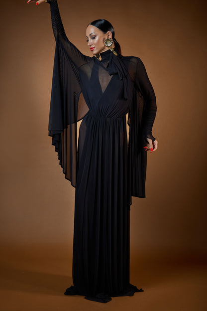 Turtle Neck Long Sleeves Draped Evening Dress