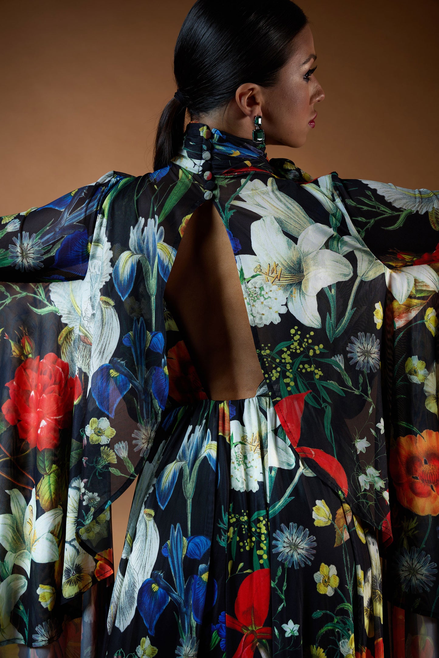 Turtle Neck Long Sleeves Draped Evening Dress