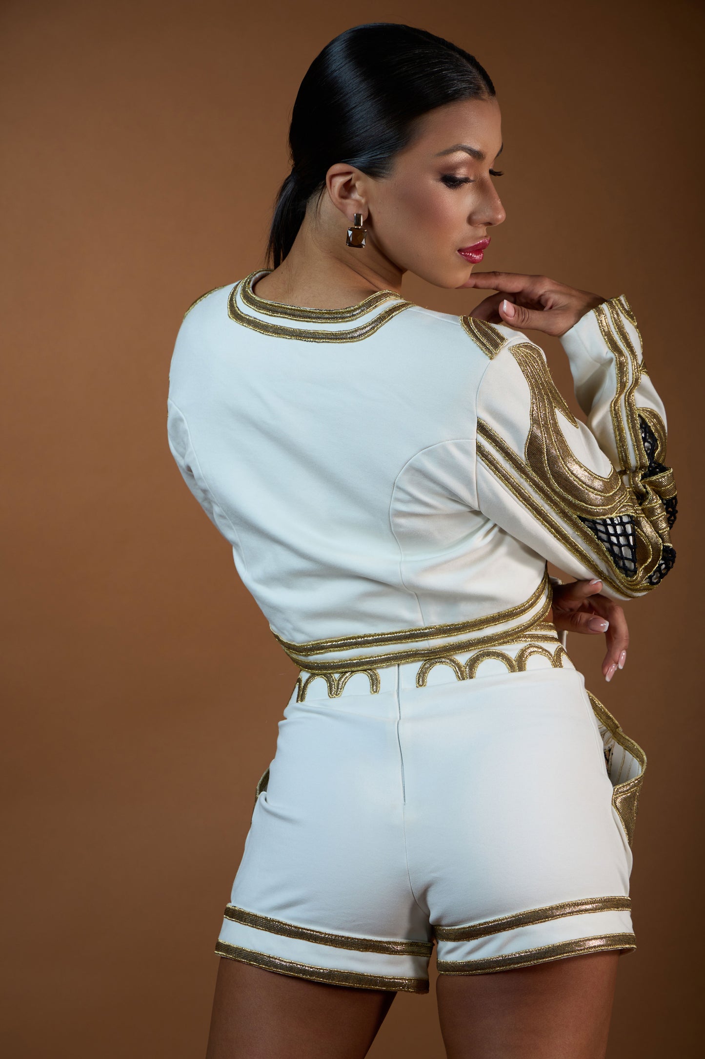 Heavy Beaded Long Sleeves Short Blazer