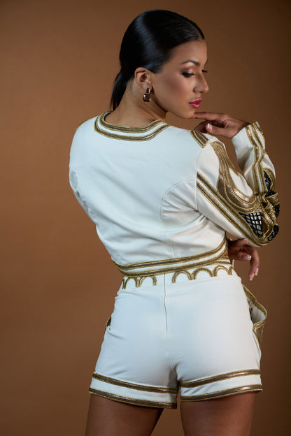 Heavy Beaded Long Sleeves Short Blazer