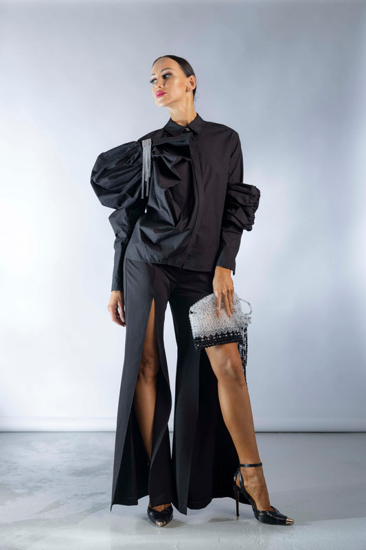 Asymmetric Ruffles Long Sleeves Shirt
