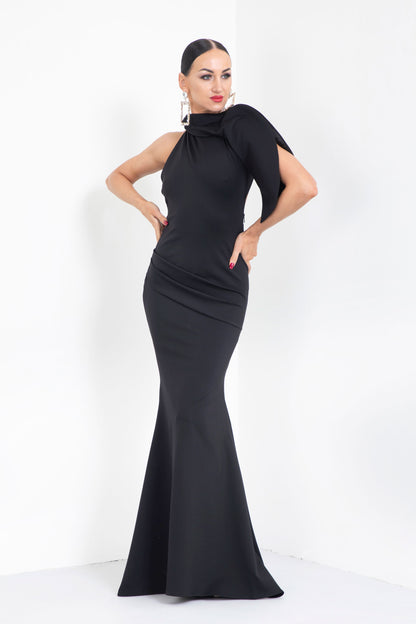 Asymmetric Shoulder Evening Dress