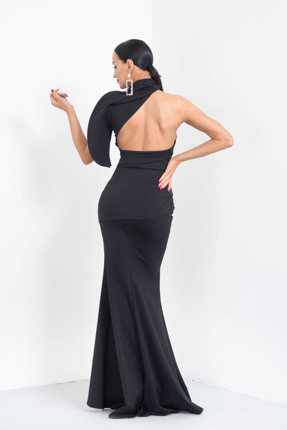 Asymmetric Shoulder Evening Dress