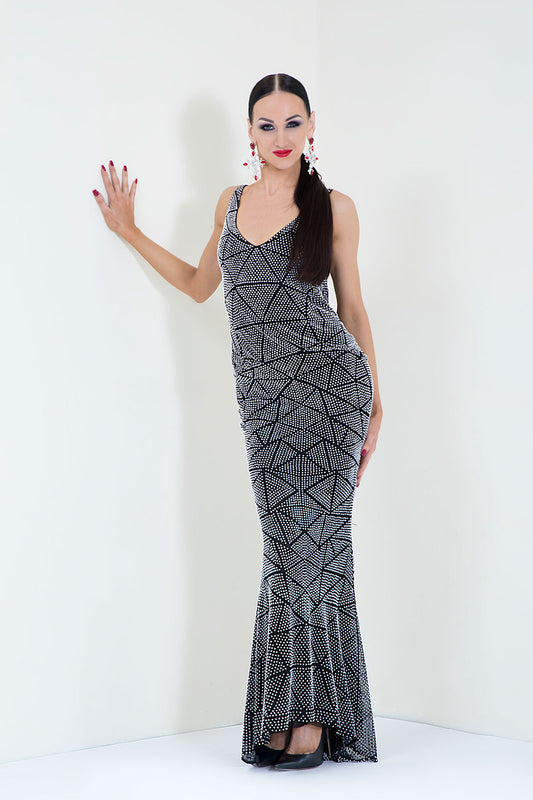 Deep-V Sleeveless Hot Fixed Evening Dress